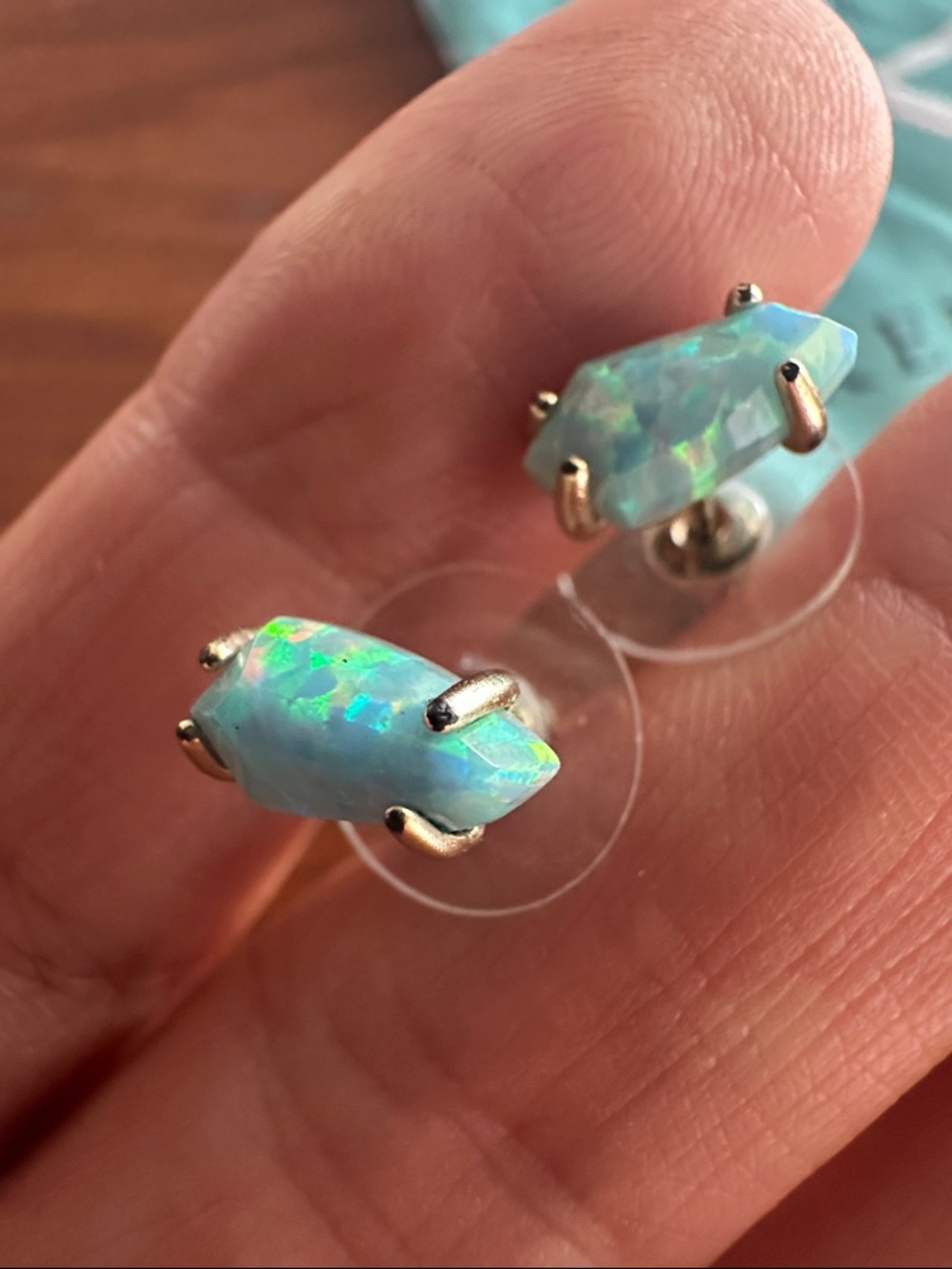 Kyocera aqua blue Opal Teardrop Stud Earrings